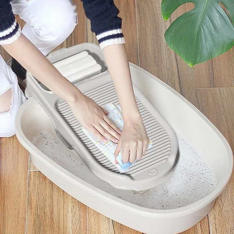 Hand Laundry Washing Board 2-in-1 Anti-Slip Hand Clothing Scrubber Board With Drain Box Thicken Laundry Scrub For Travel