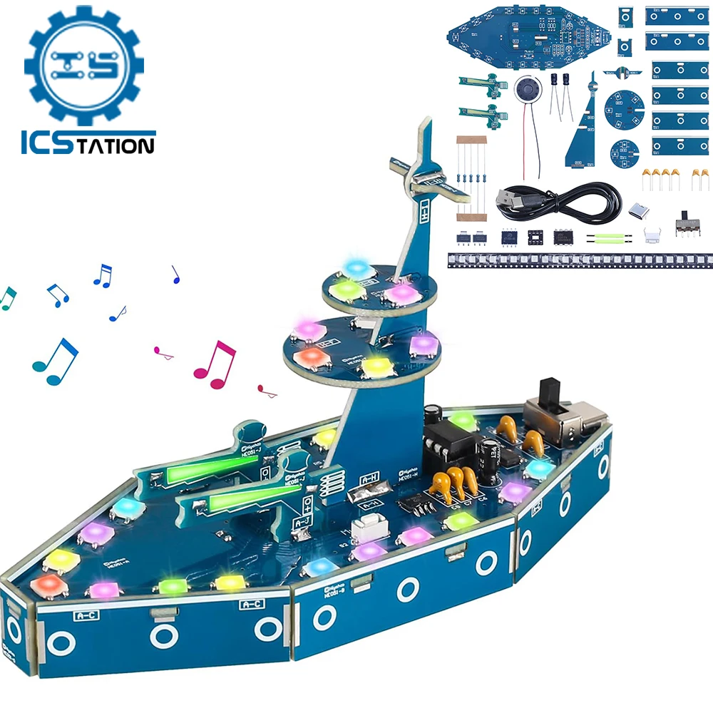 DIY Battleship Soldering Practice Kit with RGB Lights Music Electronic ...