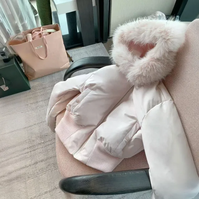 American Short Winter Down Cotton Jaet Women's Coat Warm Fce Collar Hooded Durin Pink Zipper 2