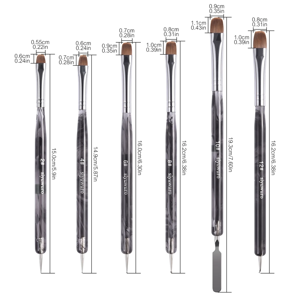 2 Way Nail Art Acrylic Brush Kolinsky Double Head Manicure Tool Brush UV Gel Builder Nail Dotting Pen Stirring Rod Stick 2-12# 5