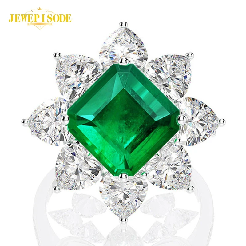Jewepisode Vintage 925 Sterling Silver 10X10Mm Emerald Paraiba Tourmaline Ring Anniversary Party Fine Jewelry Donna Uomo Anelli