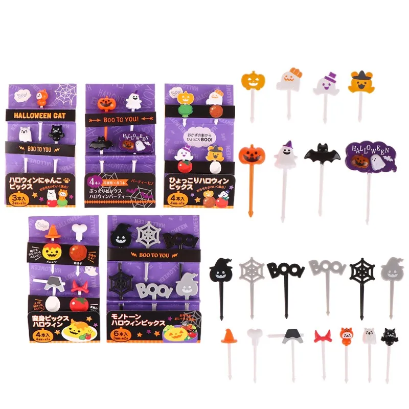 

3-6pcs Halloween Christmas Cartoon Fruit Fork Children Dessert Snack Cake Food Fruit Pick Toothpic DIY Bento Lunches Party Decor