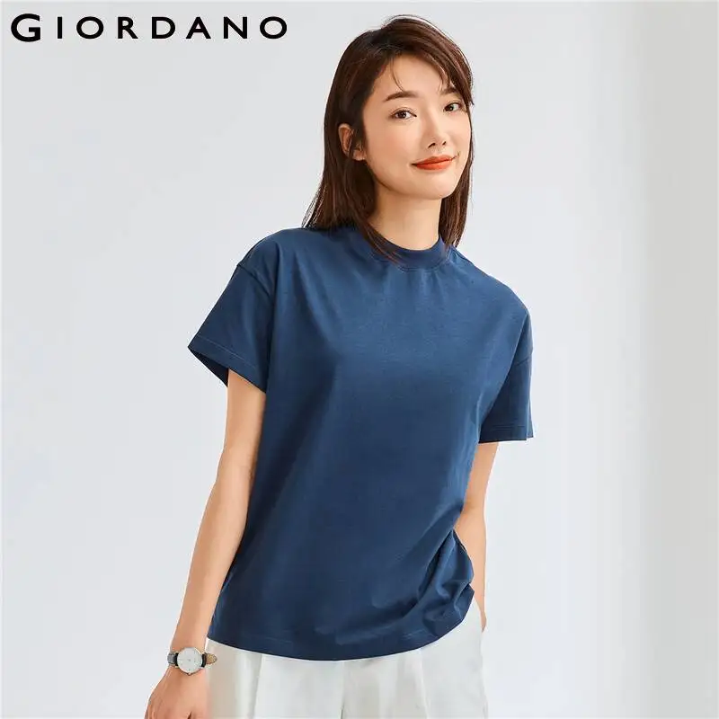 

Giordano Women Tshirts Loose Mockneck Short Sleeve Tee Summer Short Sleeves Mult-Color Loose Causal Relaxed Tee Top 05322396