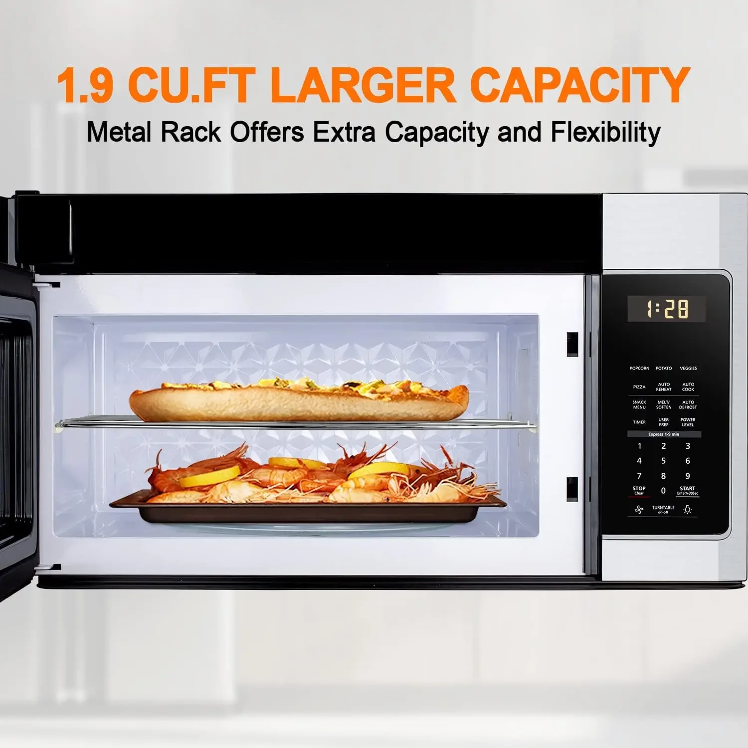 1.9 Cu. Ft. 30 Inch OTR1902S Over the Range Microwave Oven, Over the Stove Microwave, 1000 Watts, 400 CFM Exhaust Fan and LED 5