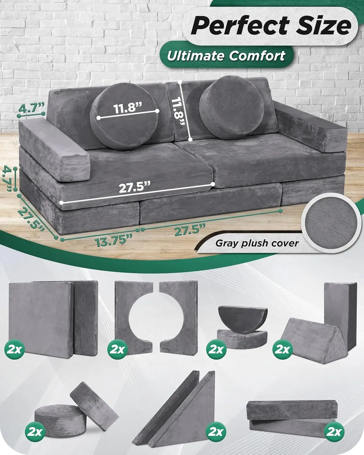 14 Piece Modular Children's Play Sofa, Children's Sectional Sofa, Fortplay Bedroom and Playroom Furniture for Toddlers 2