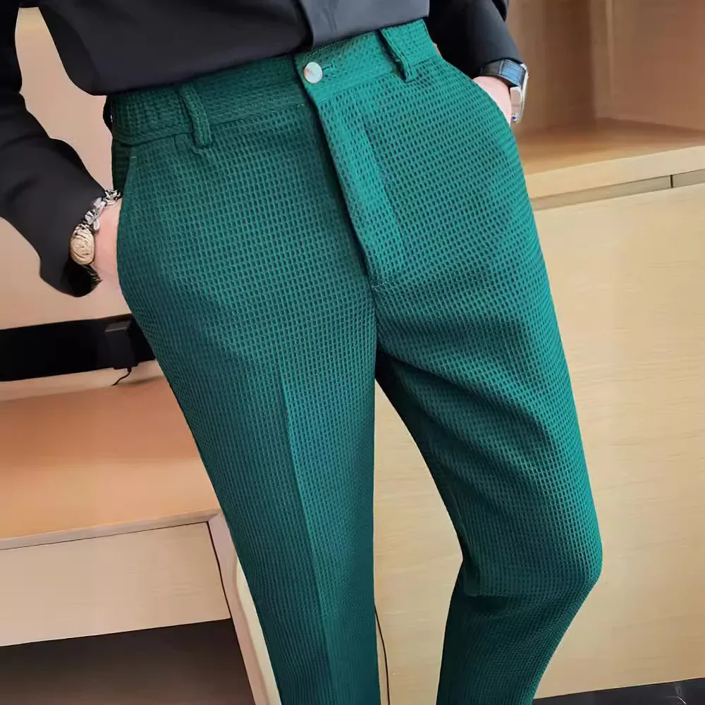 Men's Trendy High-end Feelslimming Plaid Suit Pants Casual Business Straight-leg Pants For Summer Lightweight Breathable business pants suit pants men pants