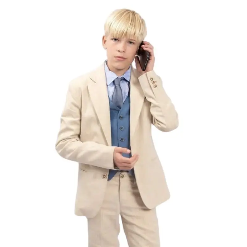 

Children's Spring Khaki Suit Set/Blazer Vest Pants 3 Pc Outfit Kids Party Performance Costume/Formal Birthday Party Boys Clothes