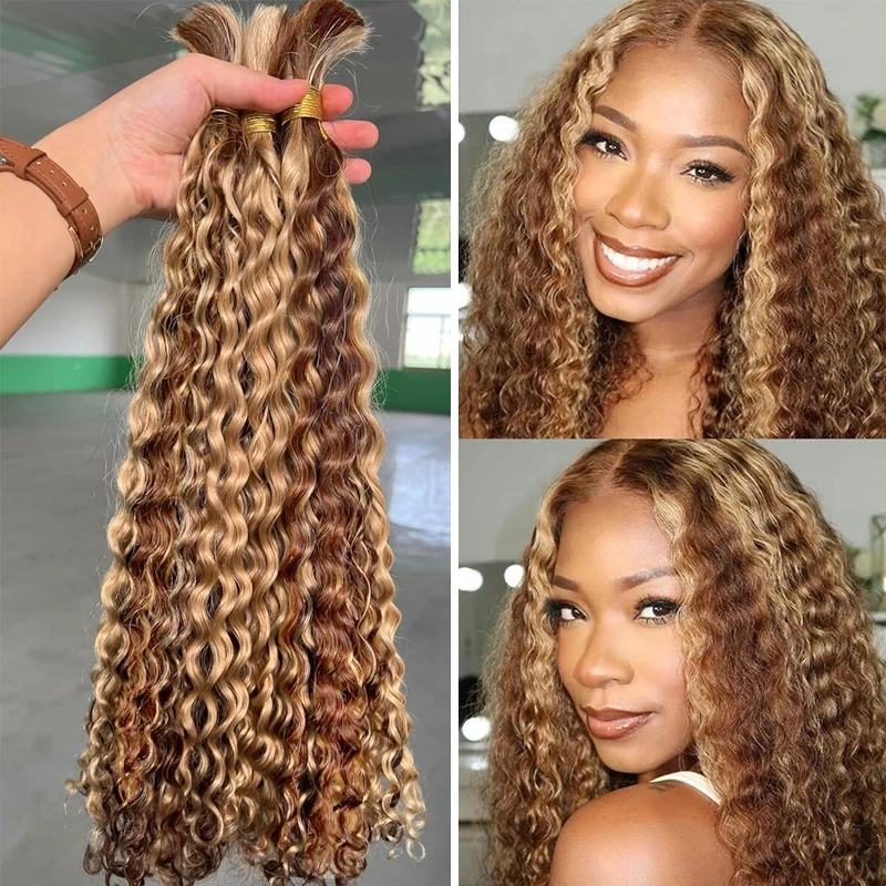 Highlight Deep Wave Bulk Human Hair For Braiding  Extenciones De Cabello Natural Humano Weaving Unprocessed No 100% Culry Bulk