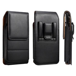 Men's Leather Phone Belt Clip Case & Waist Bag Holster Pouch - (L) 6.7 - 6.9 inch (Black)