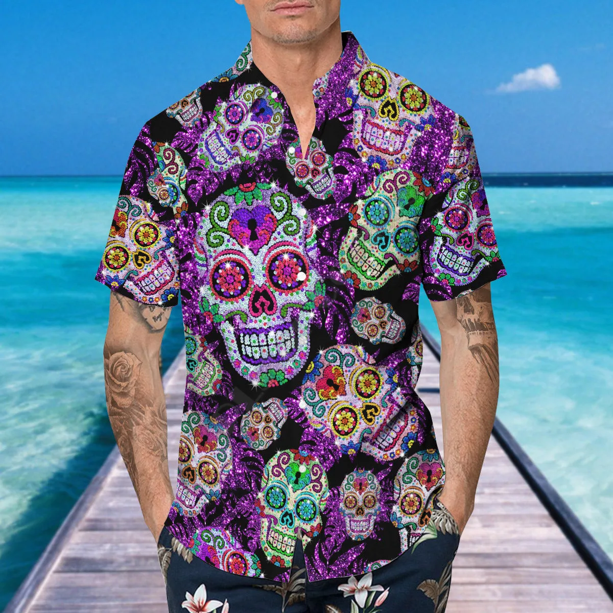 3D Printed Purple Jellyfish Skull Hawaiian Shirt Summer Short Sleeved Shirts Men Shirts Oversize Camisa Social 5XL