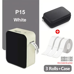 Compact Bluetooth Thermal Label Printer - Portable Inkless Sticker & Tag Maker (White 3Rolls Case)