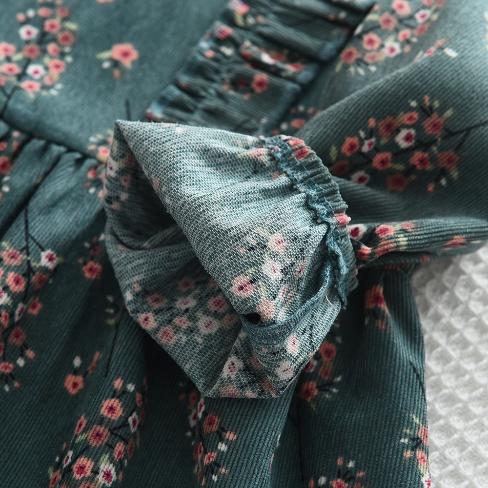 Girls' Dress 2023 Autumn New Girls' Round Neck Ruffled Flower Print Long Sleeve Dress Children's Fashion Dress - 5