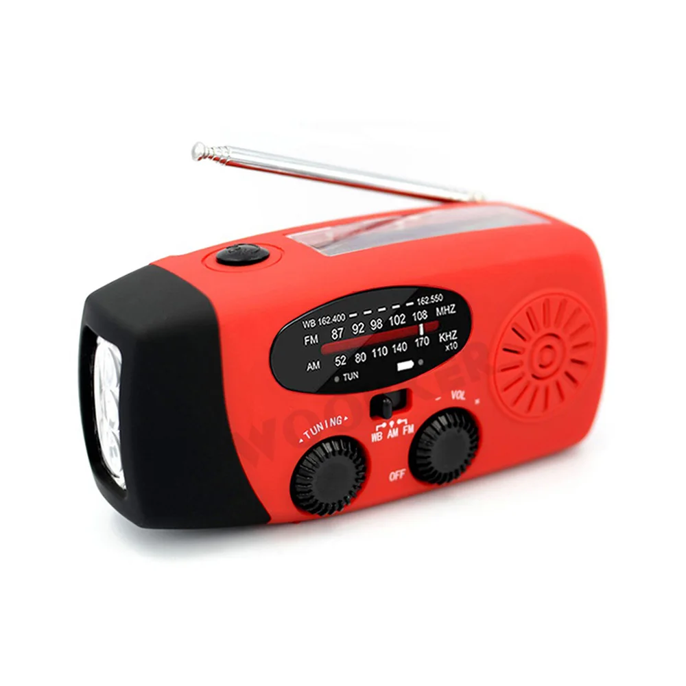 Mini Solar Powered Radio AM/FM/NOAA Weather Dynamo LED Flashlight Waterproof Out