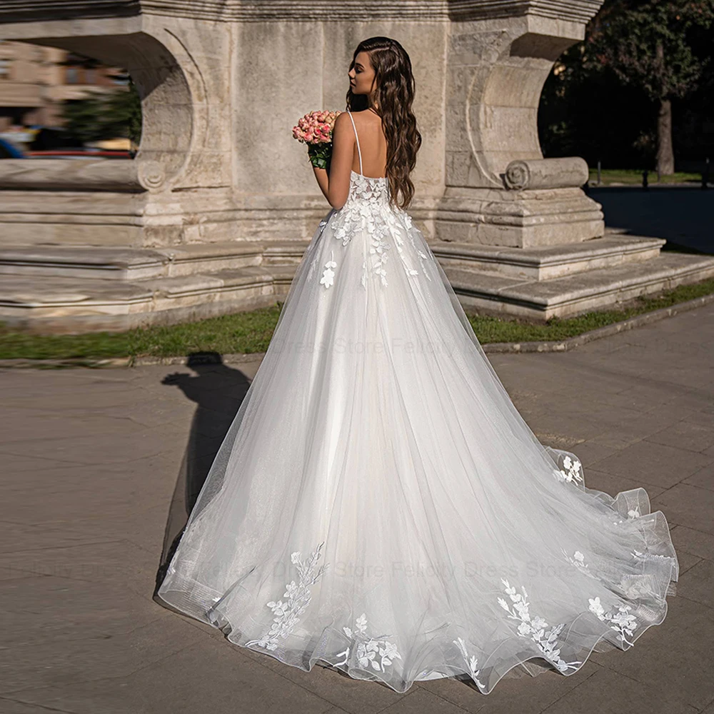 ANGEL Boho Glitter Wedding Dress Women Customized Backless A-Line Appliques Vestido De Novia V-Neck Tulle Bride Dress Plus Size 2
