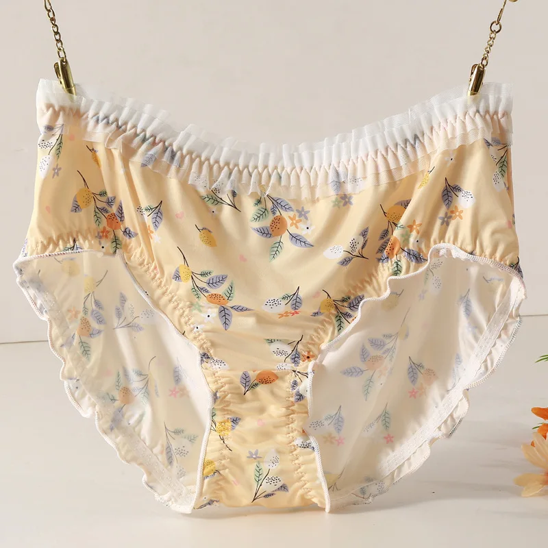 Women's underwear Large Size Sexy Lace Flowers Bow Ruffles Mesh brazilian Panties Plus Size Cute underwear women Ladies