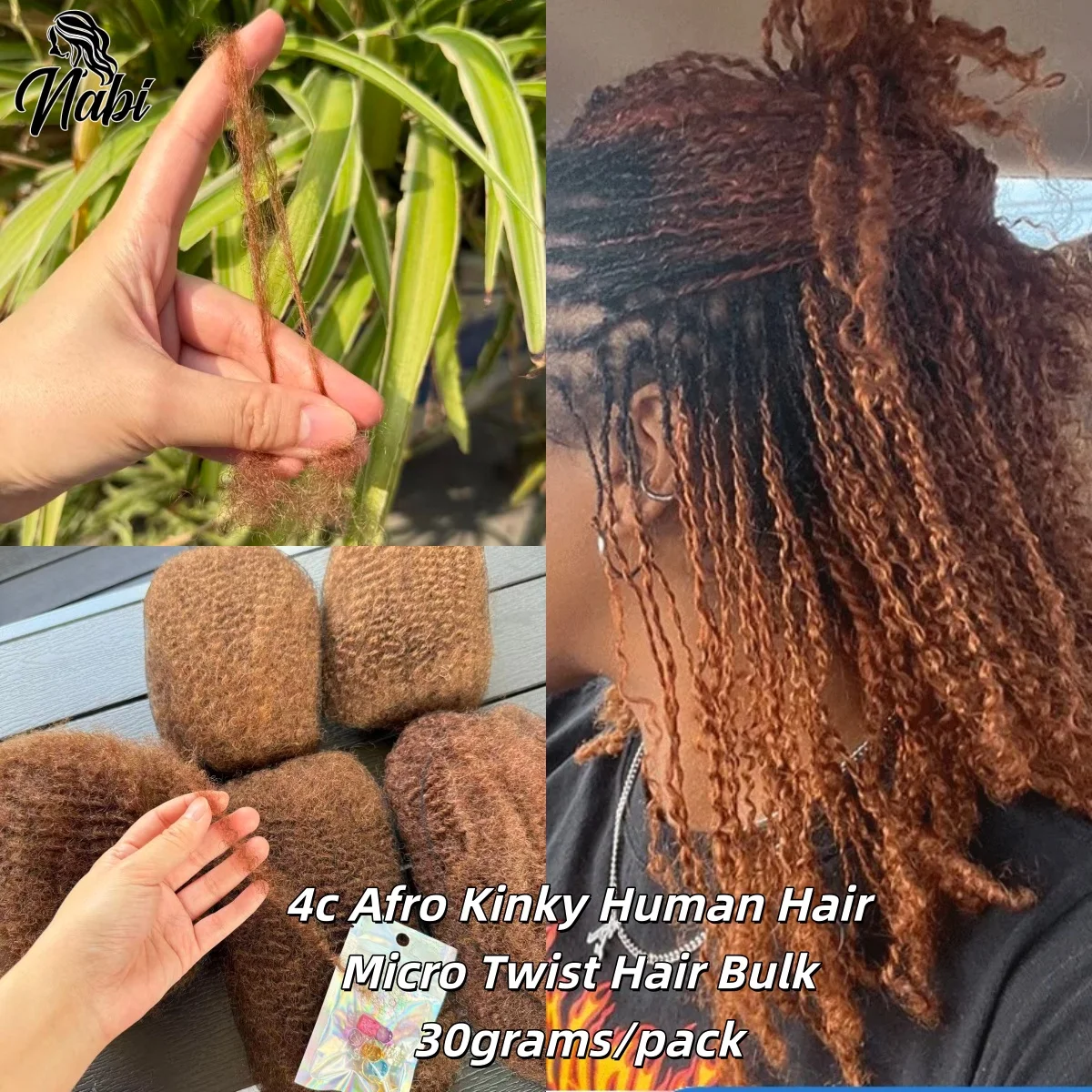 QVR Micro Twist 4C Afro Kinky Human Hair Bulk 30g/Pack Braiding Bulk Hair No Attachment Remy Peruvian Braiding Hair 1