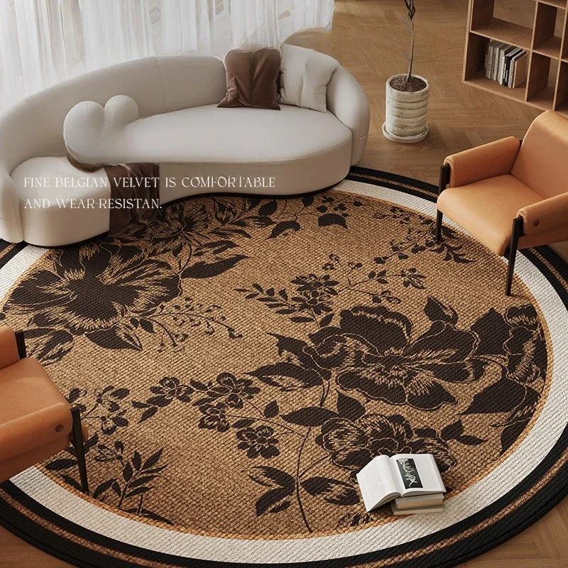 Light Luxury Round Living Room Carpet High-end Fashion Bedroom Rug Large Area Retro Floral Print Sofa Floor Mats Ковер Tapis 러그
