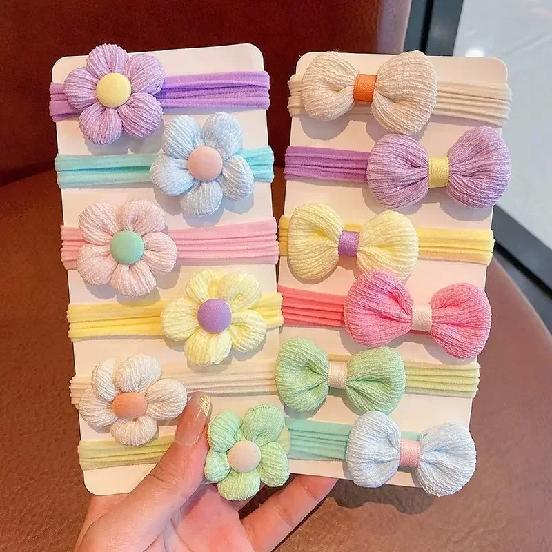 6pcs/set Baby Headwear Terry Cloth Hair Ties for Kids Sweet Candy Bow Floral Stretchy Ponytail Holders Toddler Girls Hair Bands