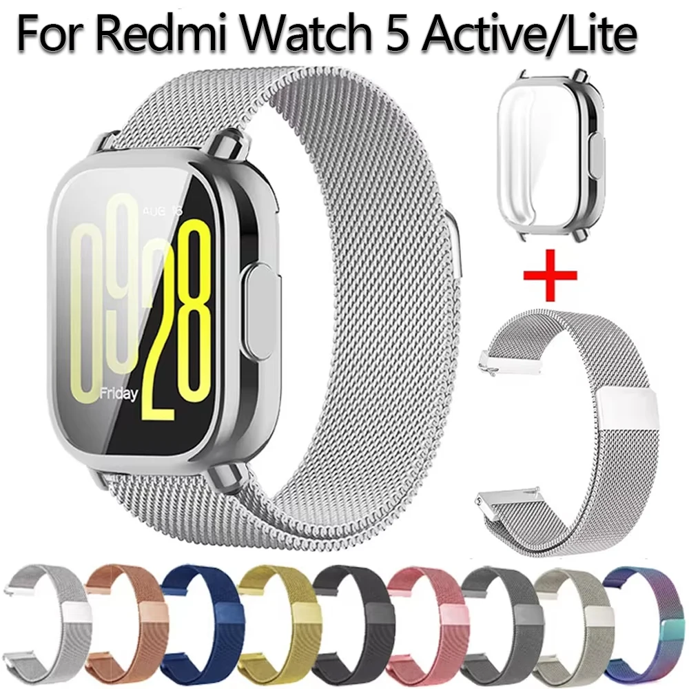 Watch strap Milanese Mesh Strap For Redmi Watch 5 Active Band With Case Screen Protector Redmi Watch 5 Lite Watchbands Bracelet Accessories