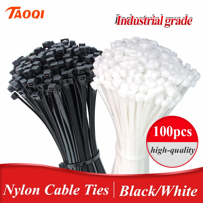 100PCS/bag black Zip wraps strap nylon cable tie set  Loop Wire Wrap 