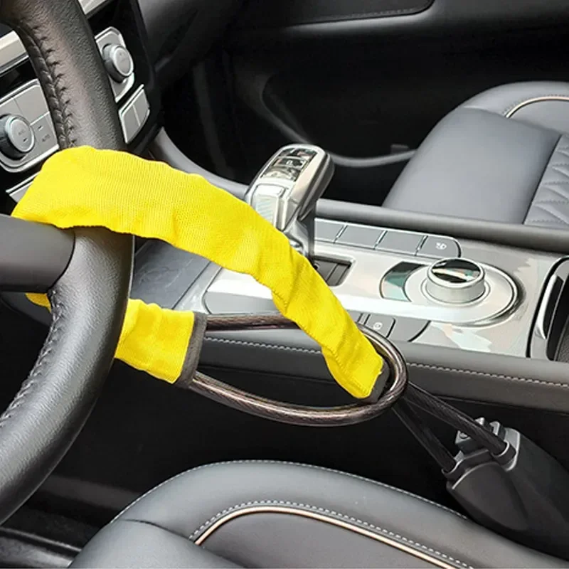 

Car Steering Wheel Steel Lock Seat Belt Anti-theft Lock With 2 Keys Anti-theft Device Easy Installation Fits Most Cars SUV