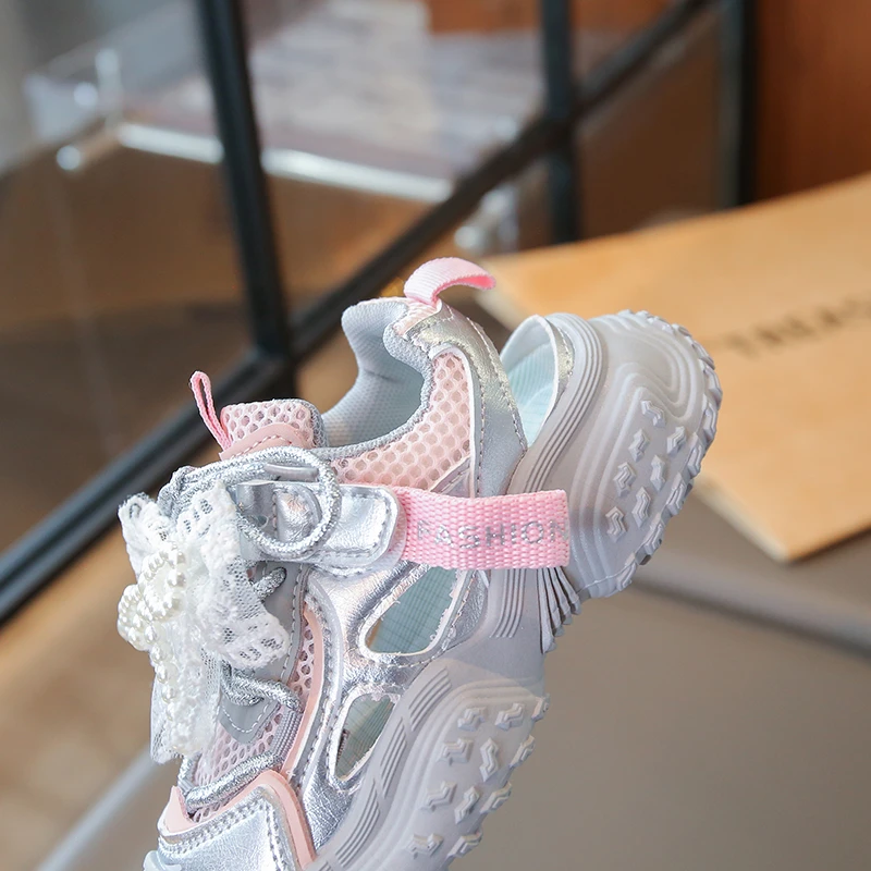 Girls Summer Sandals with Beaded Bow and Non Slip Sole