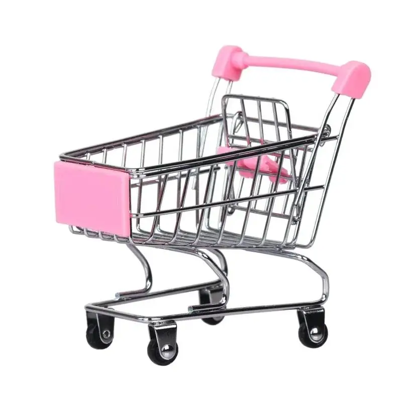 2 Mini Carrelli Della Spesa In Metallo Per Gioco O Organizer - Giallo E Rosa, 10,5 Cm, Porta Penne E Oggetti, Giocattolo Per Bambini 3+ Anni - 4