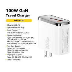 Essager 100W GaN USB - C Charger with Digital Display & Fast Charging Capability - 100W US White A 2C