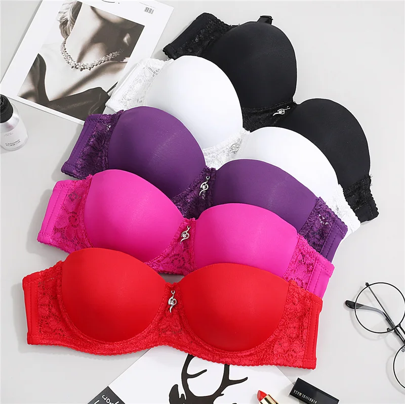 

Half 1/2 Cup Small Chest Push Up Bra Double Size Smooth Seamless Bra Memory Soft Underwire Wedding Dress Women Sexy Underwear