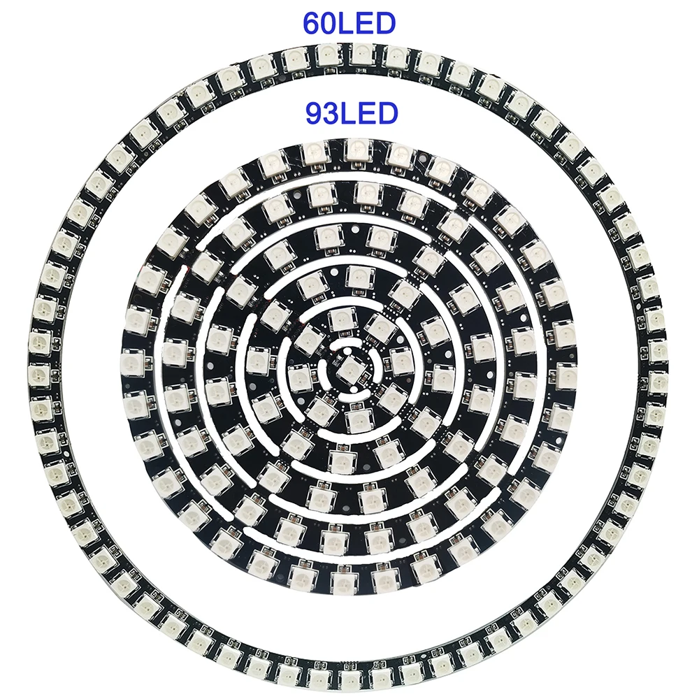 DC5V WS2812B LED Ring 5050 RGB Individually Addressable 60 93 Pixels Round Modules 3Pin Smart BuiIt-in IC Black White PCB Circle