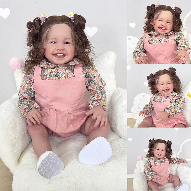 

24inch Mila Reborn Toddler Happy Baby with Rooted Long Hair Lifelike 6month Baby Size Collectible Art Doll