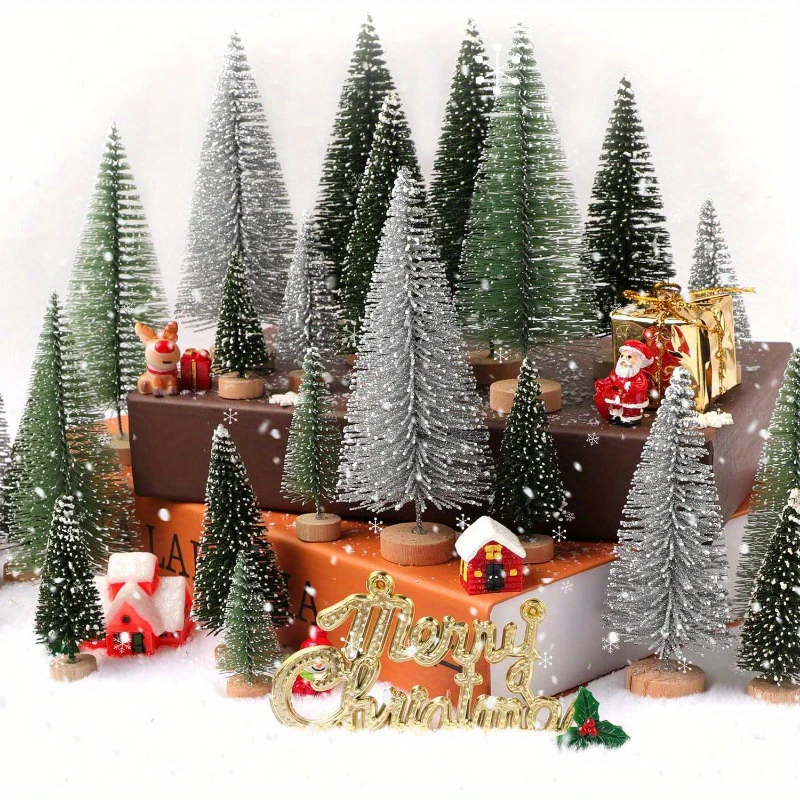 15pcs Miniature Artificial Christmas Tree Simulation Snow Frost Tree Pine Tree For 2025 Xmas New Year Party DIY Home Decoration