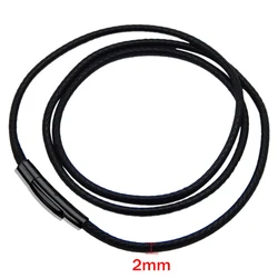 Elegant Black Leather Rope Necklace with Stainless Steel Clasp - 60cm (2mm)