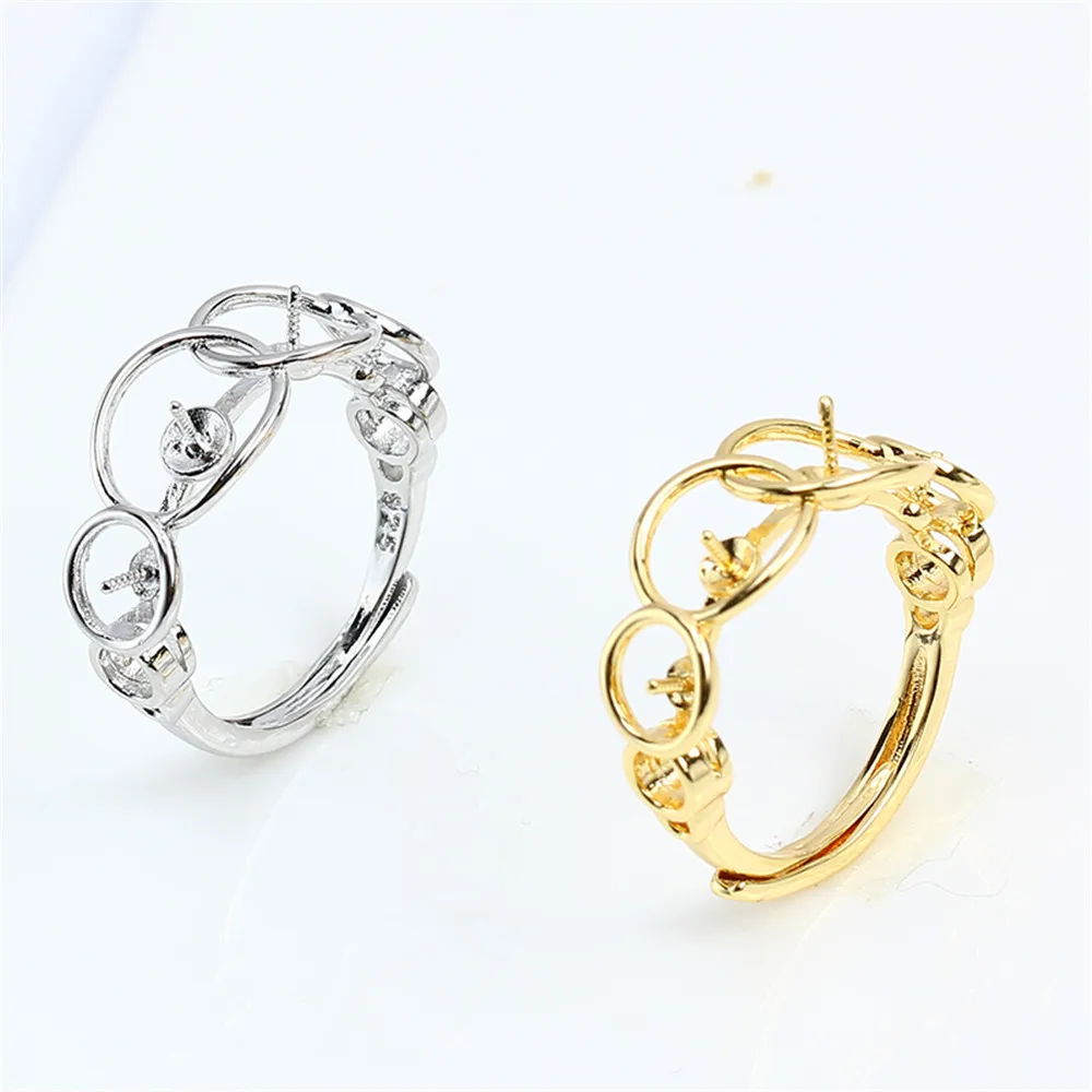 14k gold plating colorful four-ring multi bead ring zircon pearl empty bracket adjustable DIY accessories 5 10pcs deepeel 8 5cm metal embossed bag handle gold semicircle bead head purse frame kiss clasp bracket sewing bags accessories