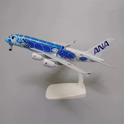 18*20cm Alloy Metal Japan Air ANA Airbus A380 Cartoon Sea Turtle Airlines Blue Diecast Airplane Model Plane Aircraft with Wheels