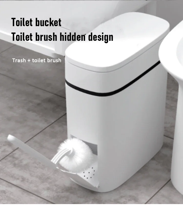 

12L Smart Trash Can Bathroom Waste Bin One-click Garbage Bin Trash Bag Holder In The Kitchen with Brush for Toilet Narrow Seam