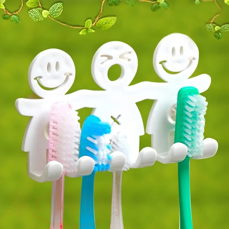 Smiling Person Shaped Toothpaste Rack 1Pcs Bathroom Kitchen Toothbrush Towel Holder Wall Sucker Hook Toothbrush toothbrush holder