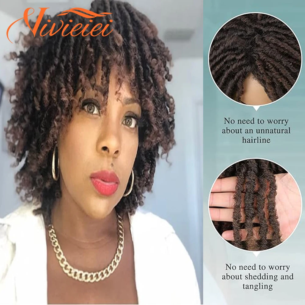 Afro Curly Dreadlock Wig Short Twist Synthetic Braided Wigs Ombre Synthetic Wigs for Black Women