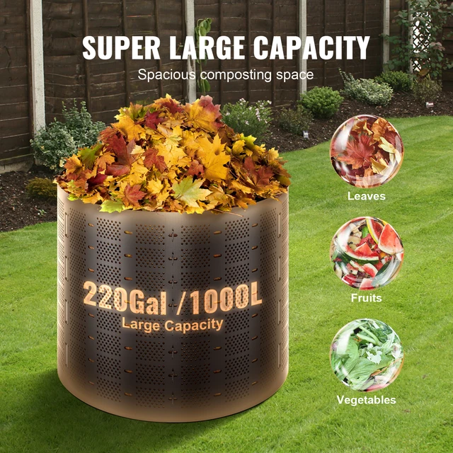 SucceBuy Compost Bin 220Gal Outdoor Expandable Compost Easy to Setup & Large Capacity Composting Bin Fast Creation Fertile Soil
