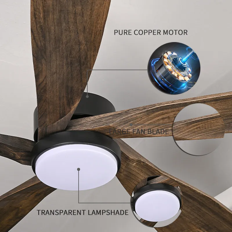 52 Inch Solid wood Nordic Minimalist High Wind Chandelier For Home Use Living Room Dining Room And Remote Control Of Fan Ligh