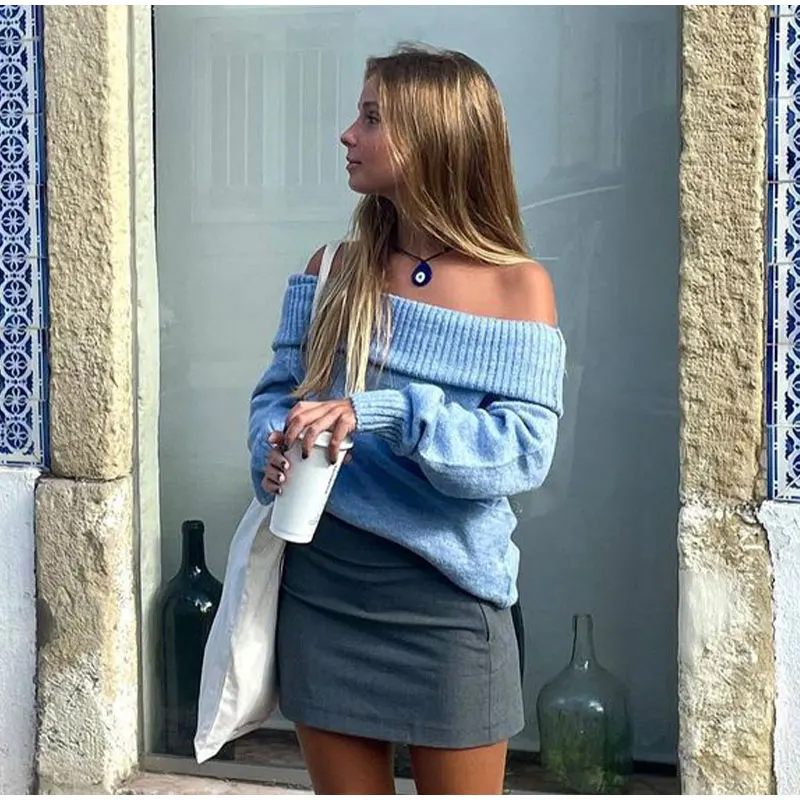 S0c5460ffe6094ad6818c23c6e6ccd1ba7 Fashion Sexy Solid Off Shoulder Female Jumpers Casual Slash Neck Long Sleeve Sweater Autumn Ladies High Street Knitwear Mallzona