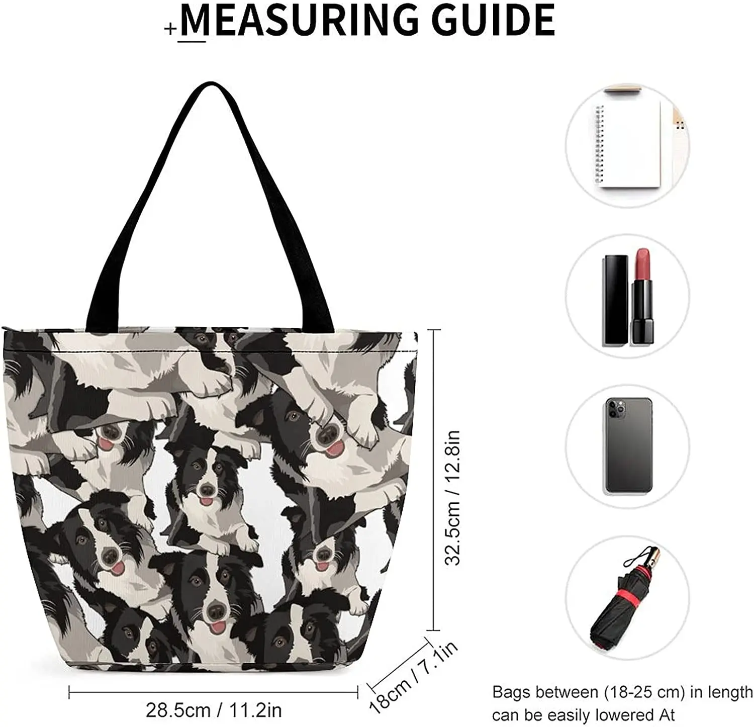 Border Collie Tote Travel Bag For Women Print Shopping Shoulder Bags Casual Handbag With Zipper