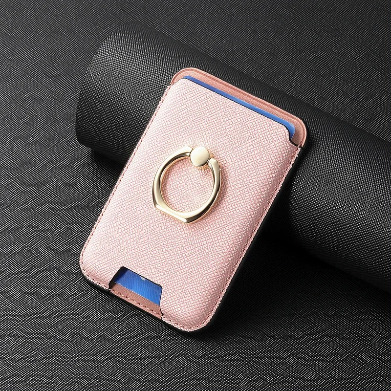 360 Rotation Saffiano Leather Magnetic Card Holder and Wallet Stand