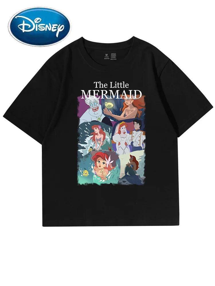 

Disney T-Shirt Sweet The Little Mermaid Ariel Princess Letter Cartoon Print Women Couples Unisex Tee Tops Oversize 12 Colors