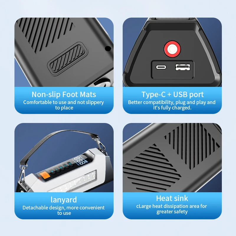 6000A 180psi 5 In1 Car Emergency Battery Pack Light 12v car jump starter jump starter Booster Starting Device Capacitor Compressor Jump Starter With Air Pump