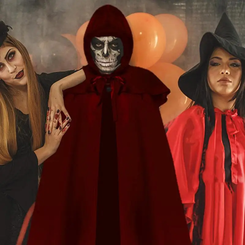 Hooded Cloak Unisex Halloween Cape With Hood Black Hooded Witch Wizard Vampire Cape For Stage Masquerade Artistic Photo