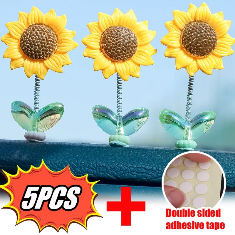 

5pcs Sunflower Spring Car Ornaments Automatic Center Console Rearview Mirror Healing Refreshing Flower DIY Decorative Pendant