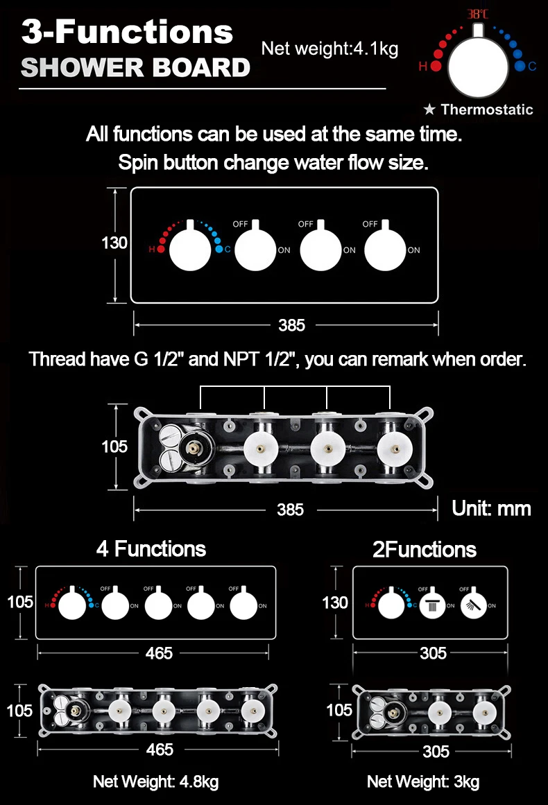Description Picture 5 of itemThermostatic Shower Faucet Mixing Valve Bathroom Accessories Brass Concealed Valve Wall Mounted Shower Controller For Showerhead
