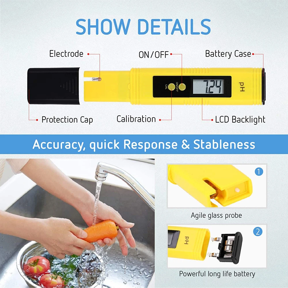 PH Meter & TDS Meter Digital Water Quality Tester 0-14 PH Meter Tester 0-9990PPM TDS&EC LCD Water Purity PPM Aquarium Filter — view 3