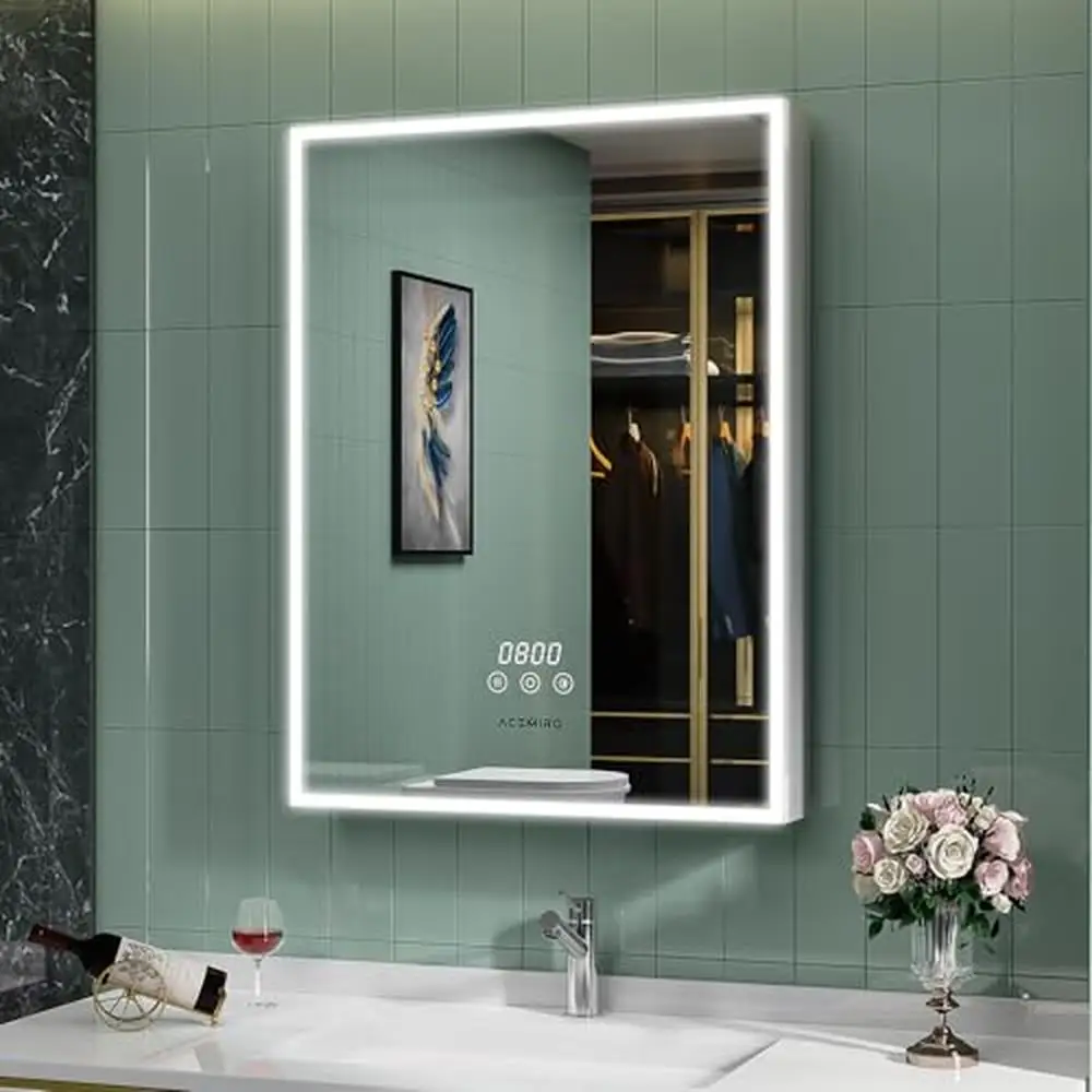 Aluminum Glass Medicine Cabinet with Lights Surface Recessed Cabinet
